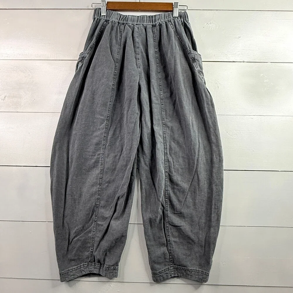 Free People High Road Barrel Pants Womens XS Charcoal Gray Linen Blend Boho